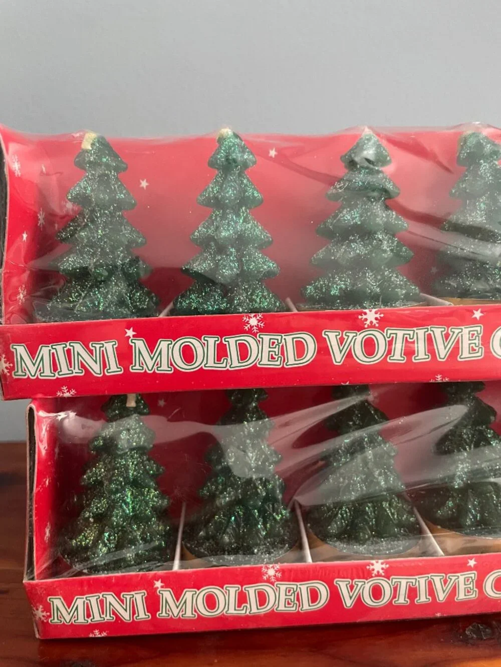 Christmas Tree Votive Candles Green Glitter 2.5